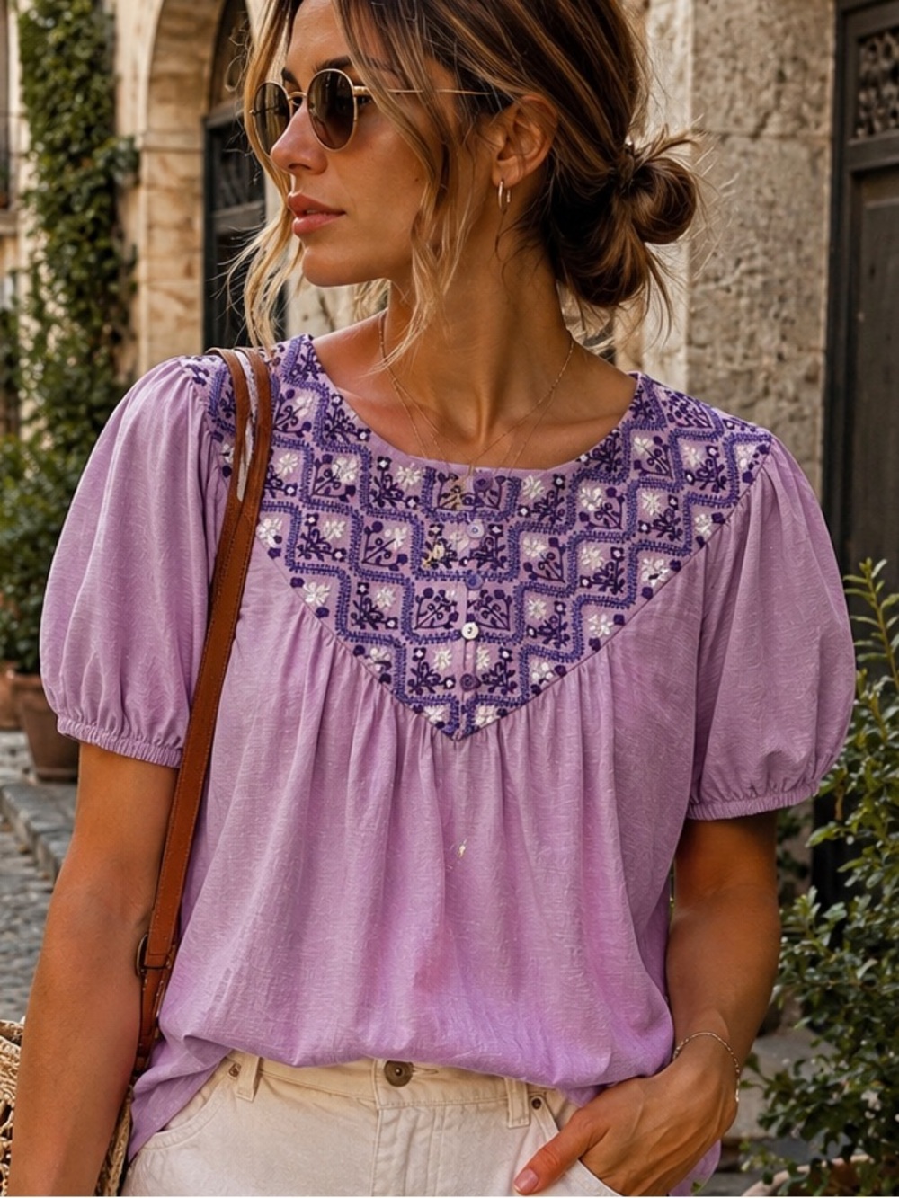 Nurture by Westbound Petites Embroidered Boho Top PXL Pink Purple NWT